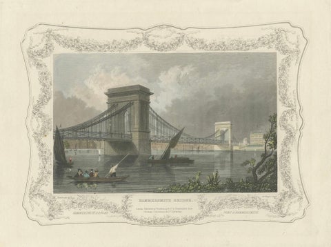 1828 Aquatint Vista of Hammersmith Bridge Over the Thames, close-up 5