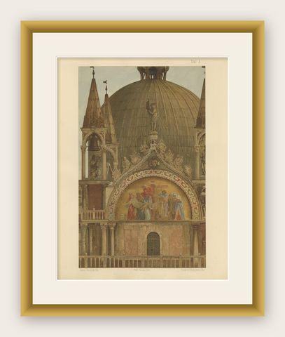 Antique Print of the Portal of Sant'Alipio of the Basilica of San Marco, 1881, shown framed