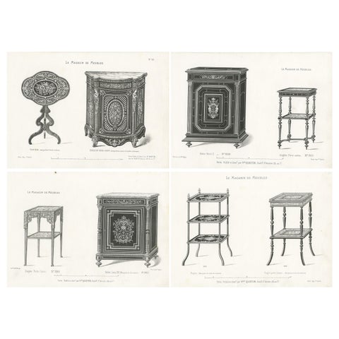 Set of 4 Antique Furniture Prints of Bahuts and Étagères by Quetin, circa 1860