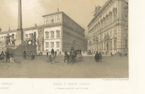 Piazza del Quirinale, Rome, Antique Architectural Square Print, 1869, close-up 5