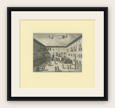 Antique Print of the House of Correction in Amsterdam by Commelin, 1693, shown framed