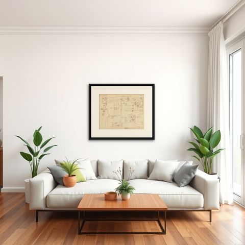 Pl. 33 Antique Print of Furniture Details by Kramer, circa 1910, shown framed in a room, true to size