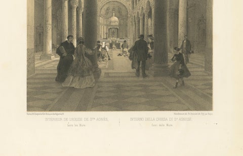 Interior of St Agnes Outside the Walls, Rome, Classical Basilica View, 1868, close-up 3