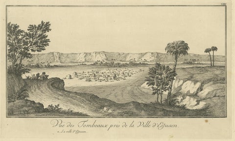Tombs near Esna, Egypt, Nile Landscape by Norden, Copper Engraving 1755, close-up 1
