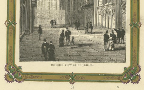 Engraved Interior of Guildhall: A Detailed Depiction of London's Ceremonial Hall, close-up 2
