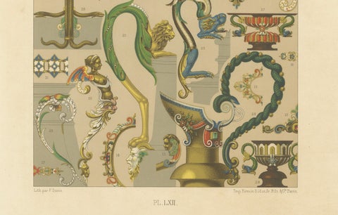 Baroque Ornament Details, 16th & 17th Century Design Elements, Plate LXII, 1869, close-up 1