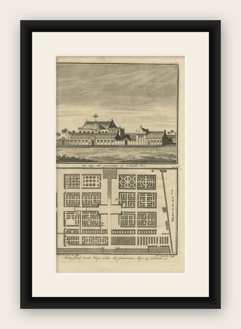 Antique Print of the Governor's House in Colombo by Valentijn, 1726, shown framed