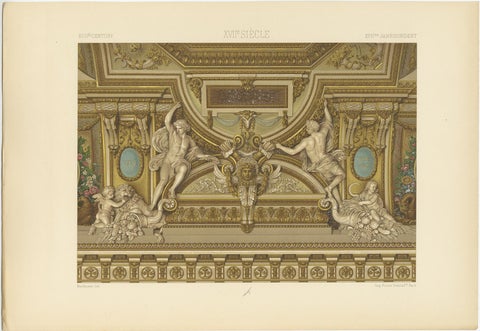 Pl. 106 Antique Print of 17th Century A Carved Ceiling by Racinet, circa 1890, view 4