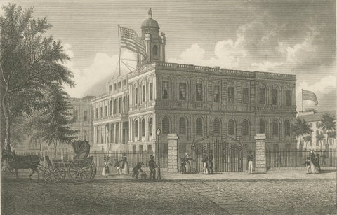 New York City Hall, Antique Architectural Engraving of Manhattan, c.1850, close-up 1