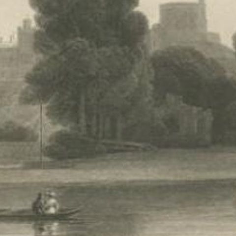 Antique Print of Windsor Castle in England, circa 1850, close-up 1