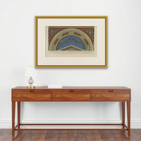 Large Decorative Antique Print of a Fresco in the Vatican by Ottaviani, ca. 1775, shown framed on a wall, true to size