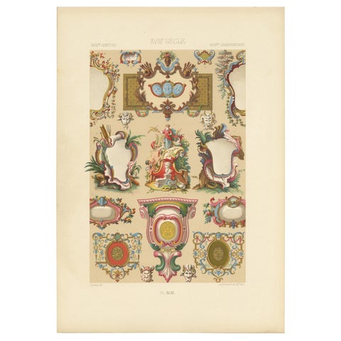 Pl. 93 Antique Print of XVIIIth Century Ornaments by Racinet (c.1890)