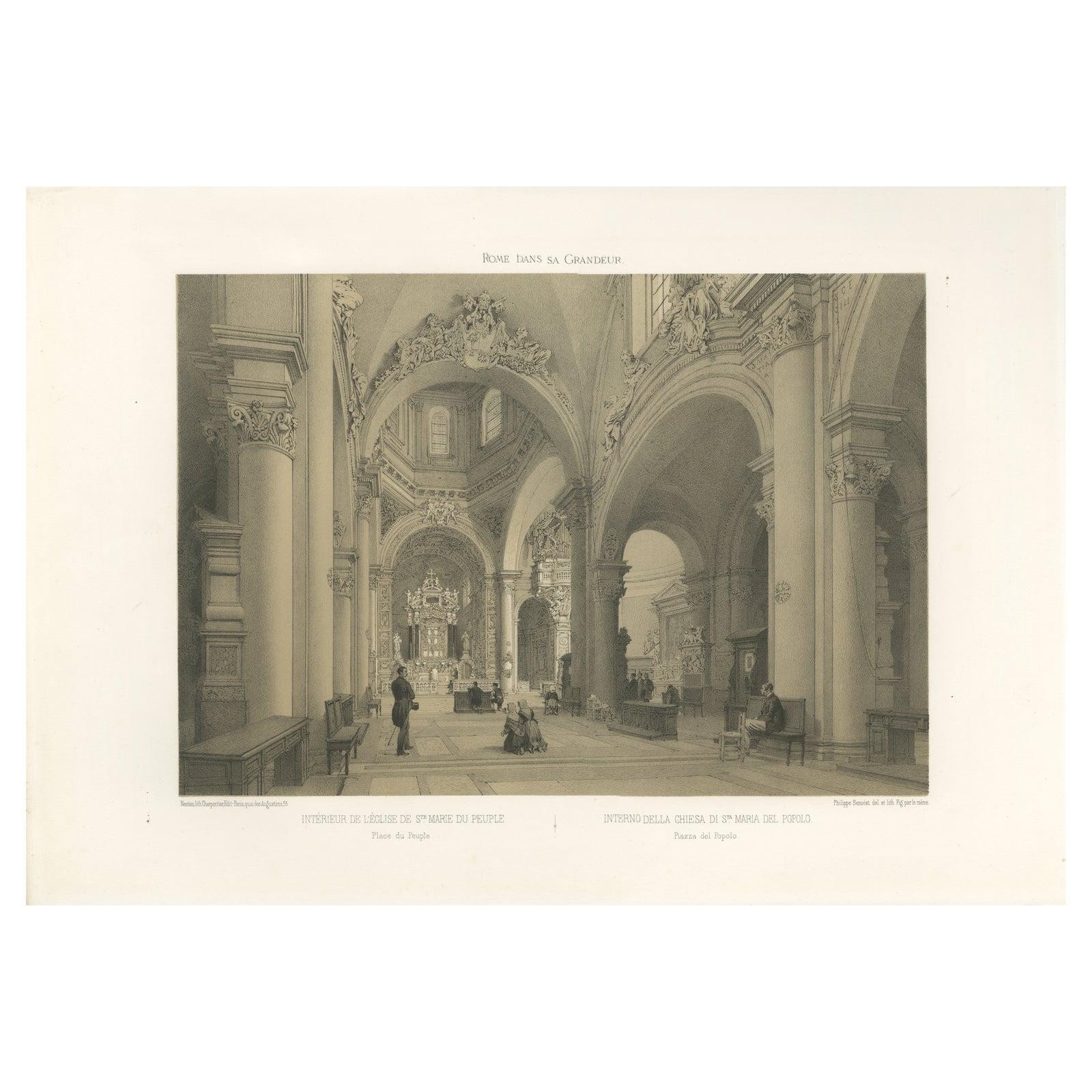 Interior of Santa Maria del Popolo, Rome, Benoist 1869 Lithograph