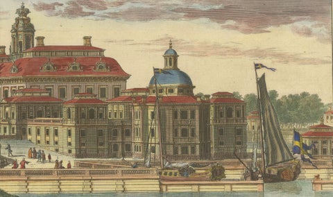 Drottningholm Palace in Sweden: East and West Views by Dahlbergh, 1707, close-up 2