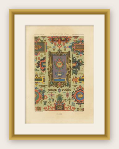16th–17th C. Renaissance Grotesques, Lavish Ornament Panel, Pl. LXXII, 1869, shown framed
