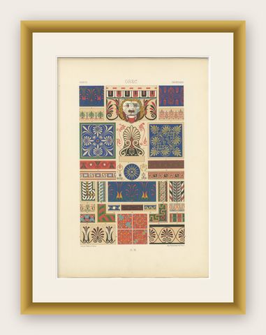 Greek Decorative Borders Chromolithograph, Plate VI, 19th Century, shown framed