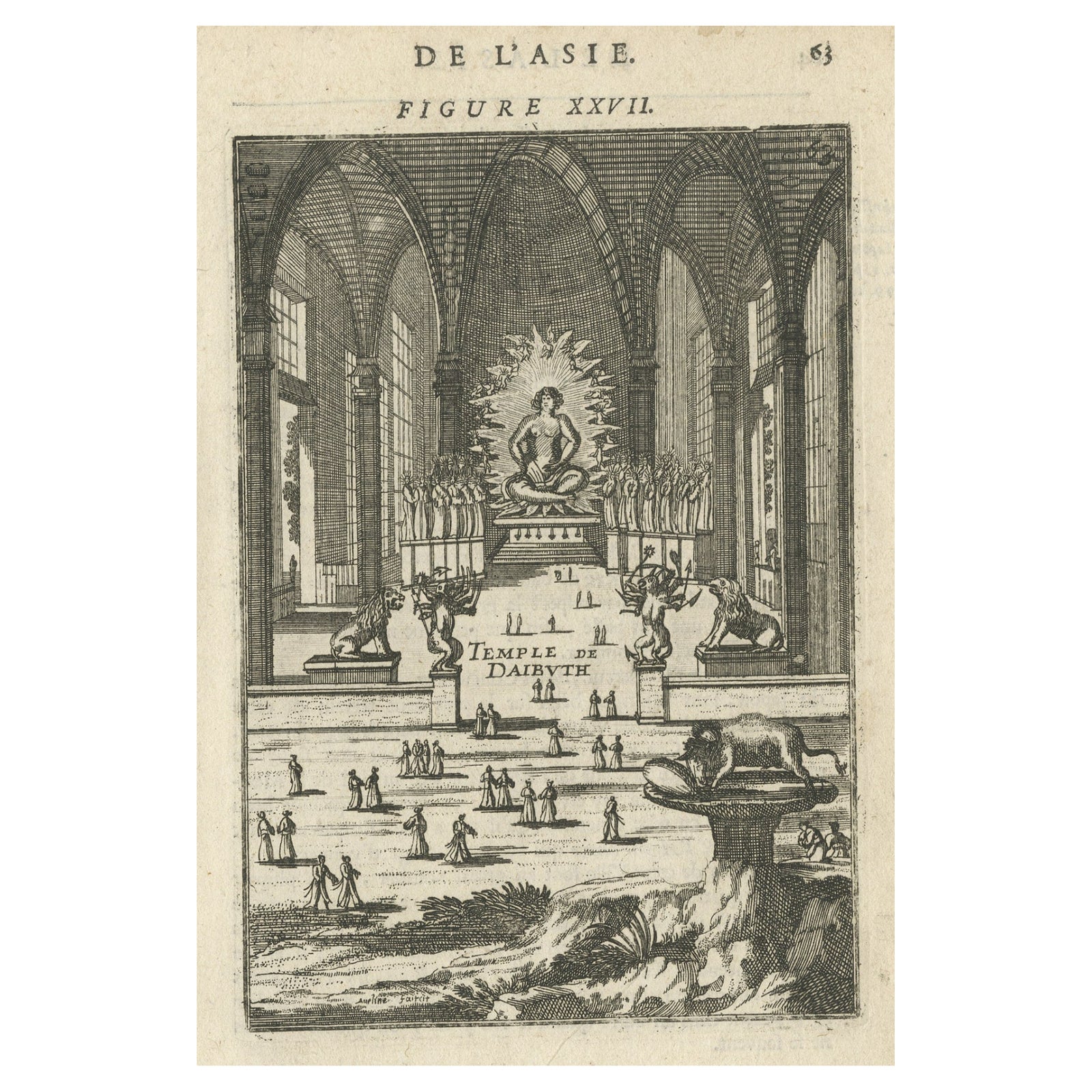 Antique Print with a View of the Temple of Daibuth, Japan, 1683