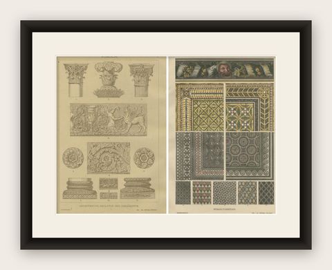 Antique Roman Architectural and Mosaic Ornament Prints, Published 1887, shown framed