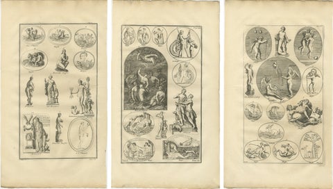 Classical Gods & Mythology, Set of 3 Antique Engravings, Montfaucon 1721, view 2