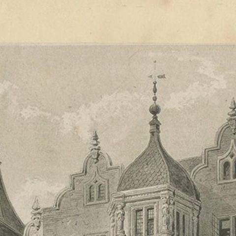 Antique Print of the Holland House in Middlesex by Hall, 1846, close-up 1