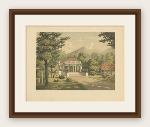 Antique Print of a House on Java by M.T.H. Perelaer, 1888, shown framed