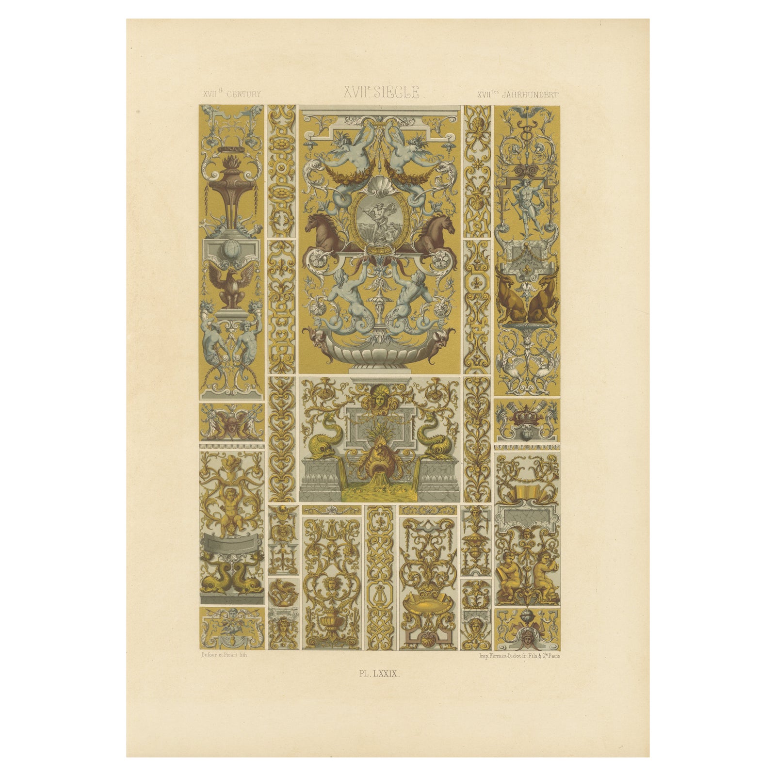17th Century Grotesque Ornament, Mythical and Architectural Motifs, ca.1869