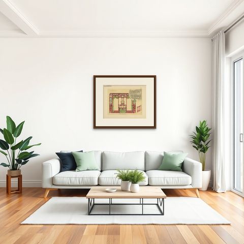Pl. 11 Antique Print of Furniture by Kramer 'circa 1910', shown framed in a room, true to size