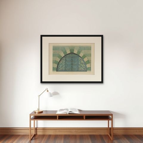 Antique Ottoman Iznik Tympanum Print, Tomb of Sultan Selim II, Istanbul, 1924, shown framed on a wall, true to size