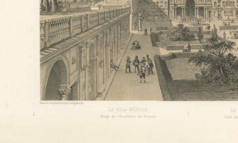 Villa Medici Rome, Seat of the French Academy, Antique Architectural Print 1869, close-up 5