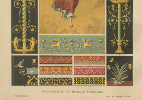 Antique Pompeian Wall Painting and Bronze Design Prints, Italy-Inspired, 1887, close-up 5