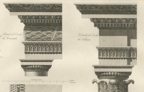 Two Antique Louvre Architectural Study Prints, Institut Details, Baltard 1803, close-up 3
