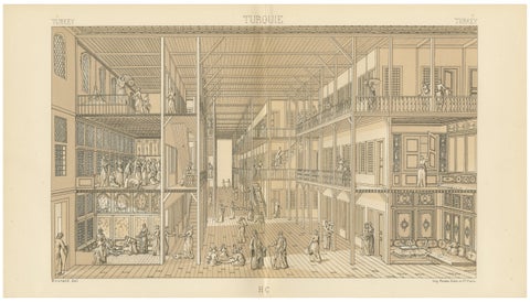 Ottoman Harem Interior Lithograph, Constantinople, Melling, Paris c.1888
