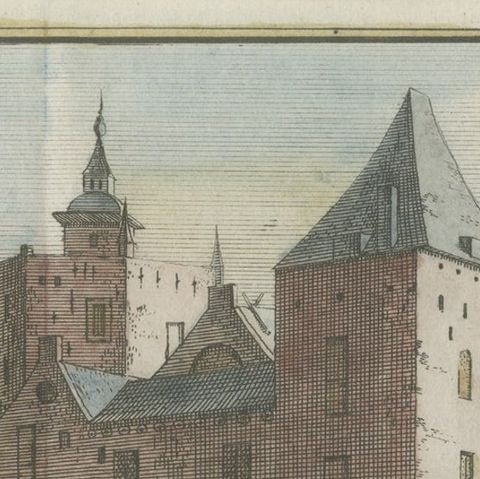 Antique Handcolored Print of Heusden, Castle in the Netherlands, circa 1730, close-up 2