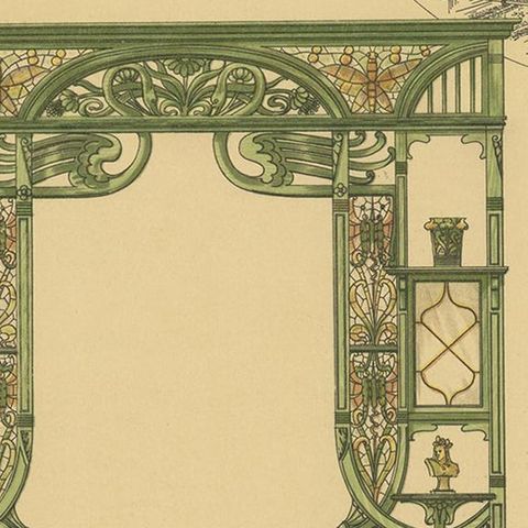 Pl. 55 Antique Print of a Bay Window by Kramer, circa 1910, close-up 2