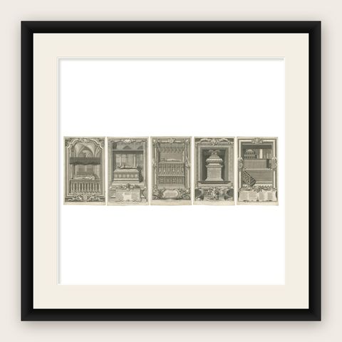 Exquisite 1740 Copperplate Engravings of English Monarchs' Tombs in Westminster, shown framed