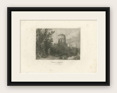 Antique Print of the Ruin of Samaria by Meyer, 1837, shown framed