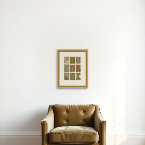 Compilation of German Renaissance Artwork from Der Ornamentenschatz, 1887, shown framed on a wall, true to size