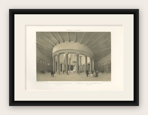 Interior of Santo Stefano Rotondo, Rome, Benoist 1869 Lithograph, shown framed