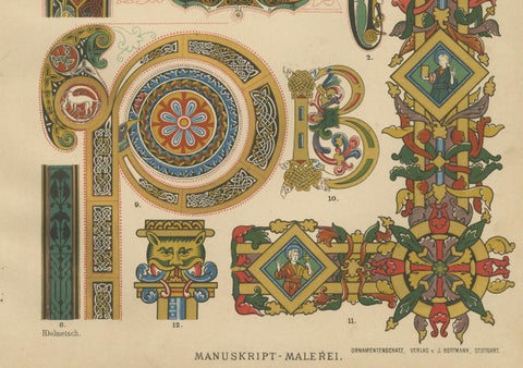 Celtic Manuscript Illumination Print by H. Dolmetsch, Germany ca. 1887, close-up 4