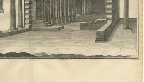 Grand Roman Basilica Interior, Antique Engraving by Montfaucon, 1721, close-up 5