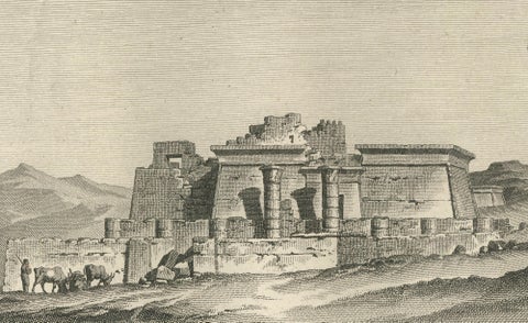 Temple Ruins at Thebes with Architectural Plan, Egypt, Antique Engraving, c.1802, close-up 4