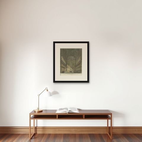 Antique Print of the Central Hall of the Royal Palace of Amsterdam by Van Liende, shown framed on a wall, true to size