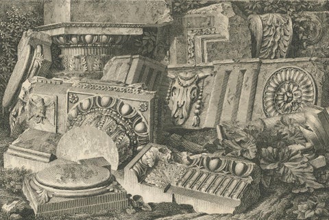 Architectural Fragments of Écouen Castle, Engraving by Baltard, c.1800, close-up 2