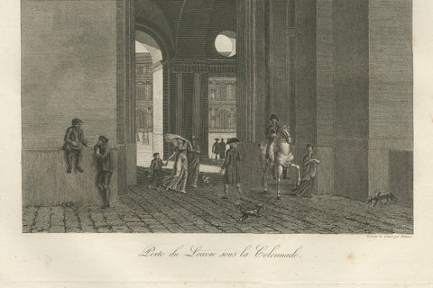 Antique French Architectural Engravings, Louvre Interior Arches Set of four 1803, close-up 1