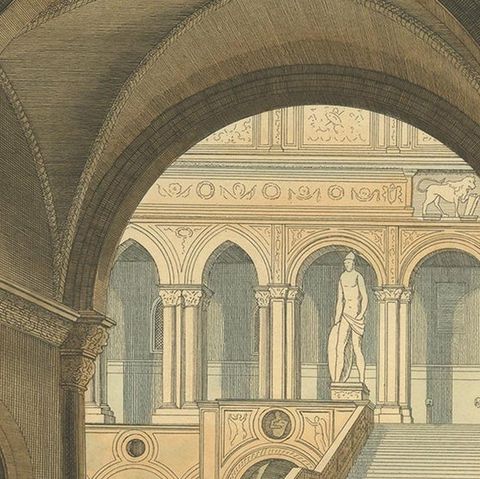 Antique Print of the Giant’s Staircase in Venice, 15th Century, by Bonnard, 1860, close-up 2