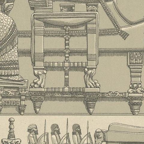 Antique Print of Assyrian Furniture by Racinet, circa 1880, close-up 2