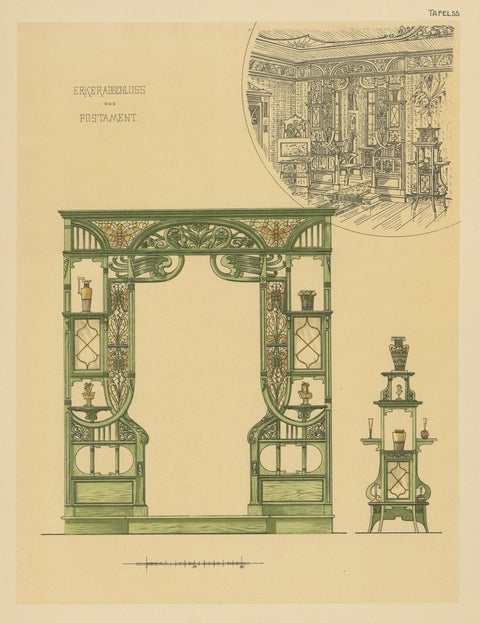Pl. 55 Antique Print of a Bay Window by Kramer, circa 1910, view 3