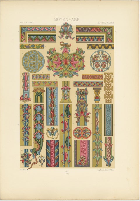 Pl. 52 Antique Print of Middle Ages Manuscripts Decoration by Racinet, view 4