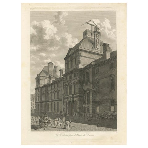 Antique Louvre Museum Entrance Engraving, Paris Architectural View, French, 1803