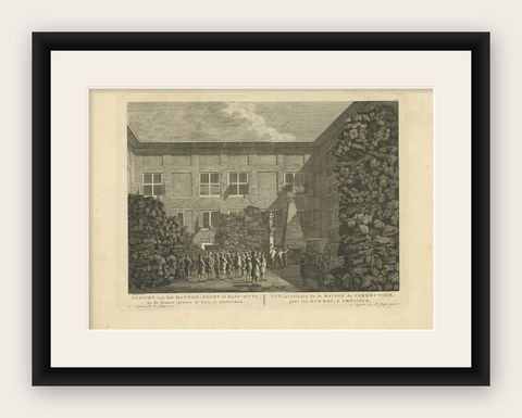 Antique Print of the House of Correction in Amsterdam by Fouquet, c.1780, shown framed